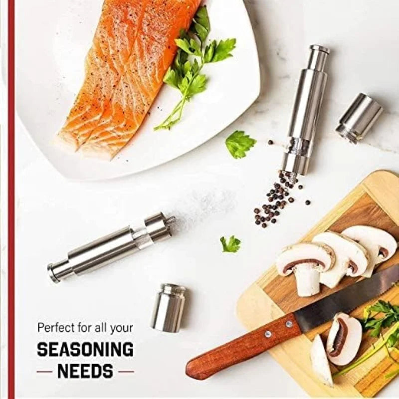 Salt Pepper Grinder Stainless Steel Thumb Push Spice Mill Adjustable Sea Salt Push Button Grinder Seasoning Bottle Kitchen Tools