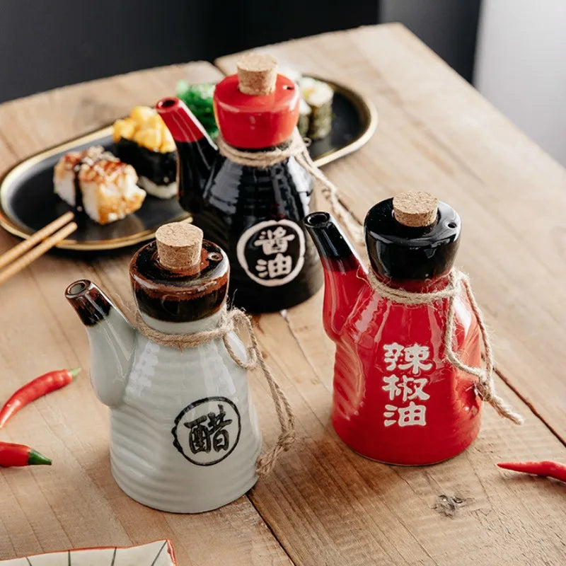 Japanese Restaurant Ceramic Seasoning Jar Vinegar Soy Sauce Chili Oil Pot Home Mini Seasoning Salt Sugar Jar Kitchen Container