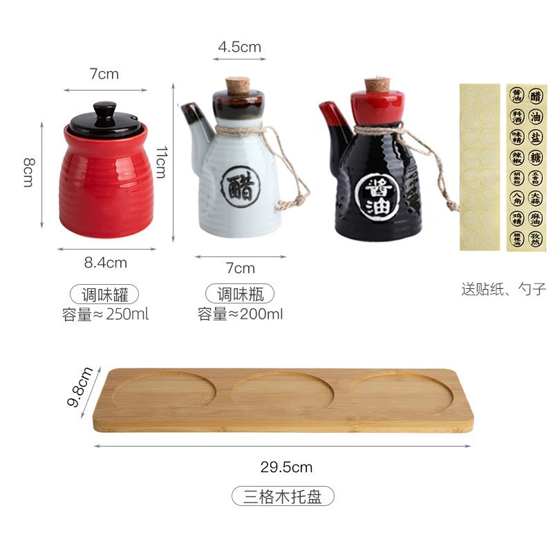 Japanese Restaurant Ceramic Seasoning Jar Vinegar Soy Sauce Chili Oil Pot Home Mini Seasoning Salt Sugar Jar Kitchen Container