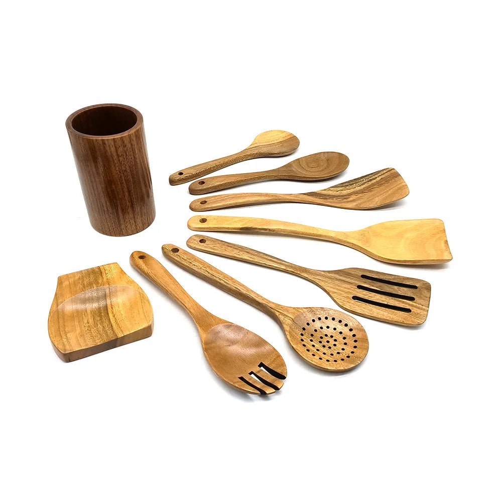 Wooden Kitchen Utensil Set Wooden Spatula Salad Spoon Stirring Soup Spoon Spatula Scoop Kitchen Tools for Cooking Utensils